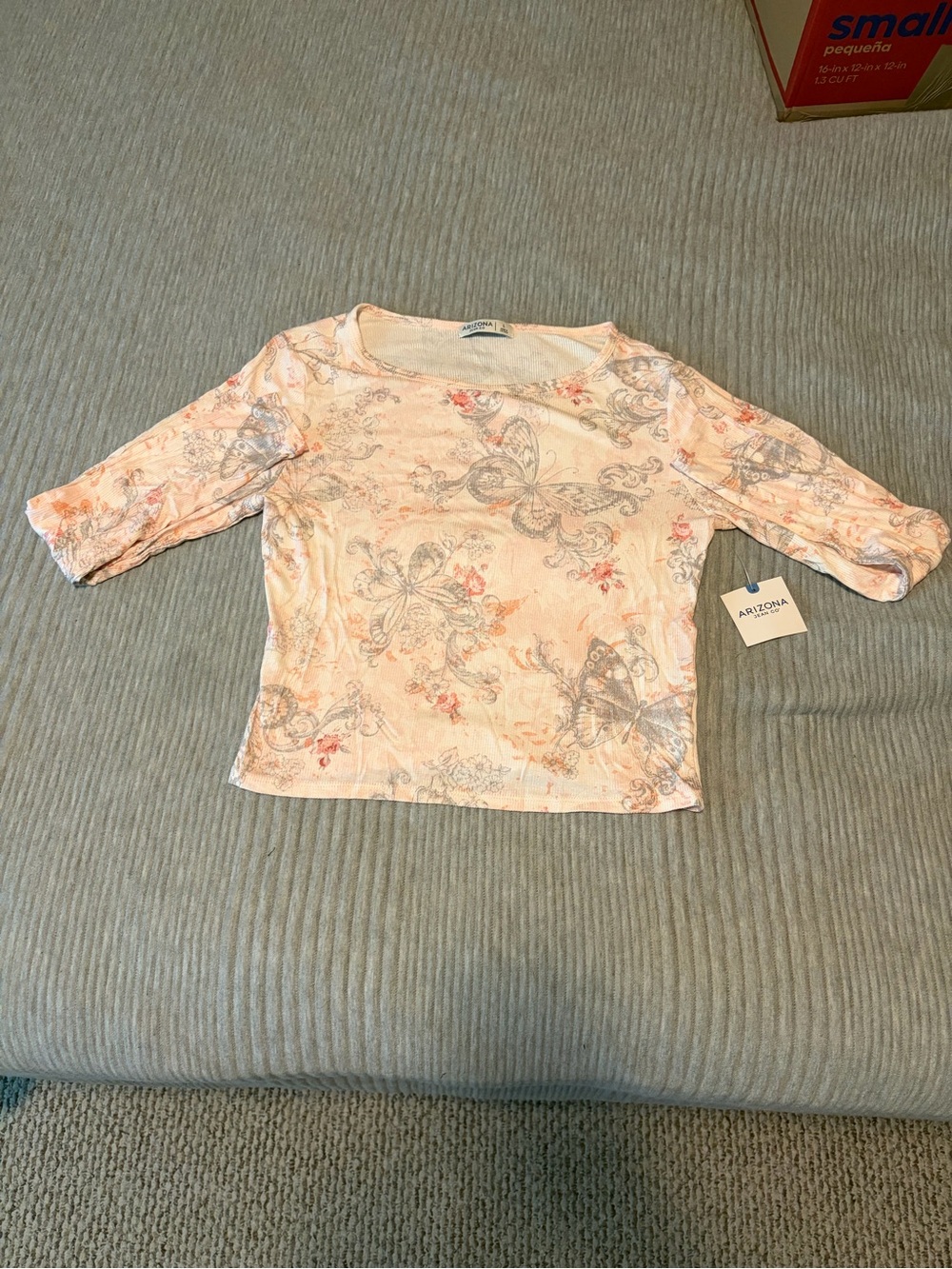 NWT JCPenney Arizona Pink Tie Dye Print Long Sleeve Yummy Knit Tee